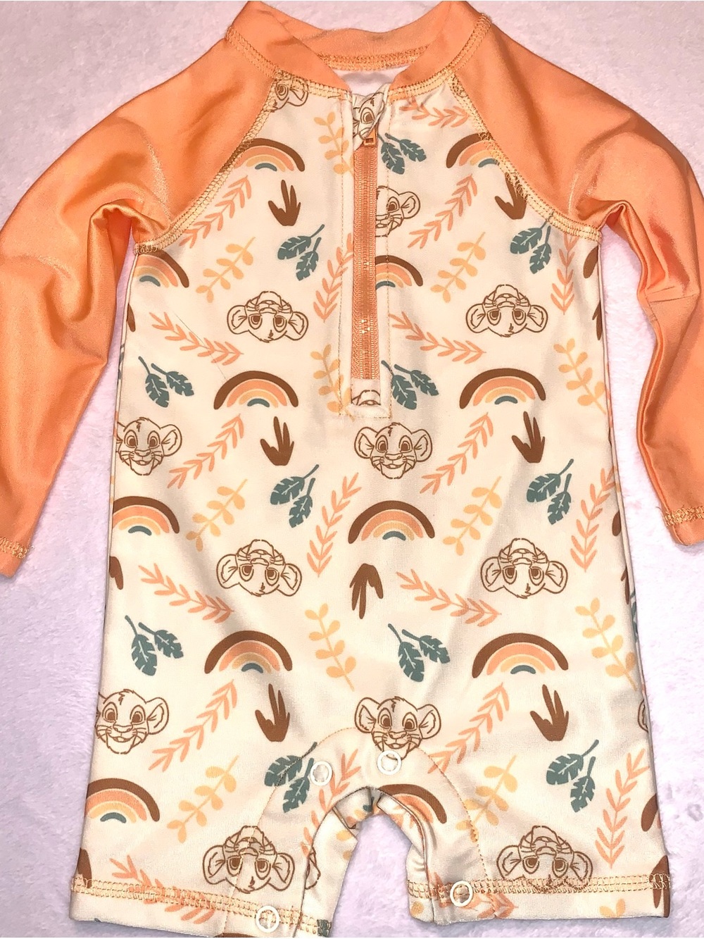 Disney Baby Lion King One-Piece Rash Guard Unisuit Peach / White Size 12M Unisex